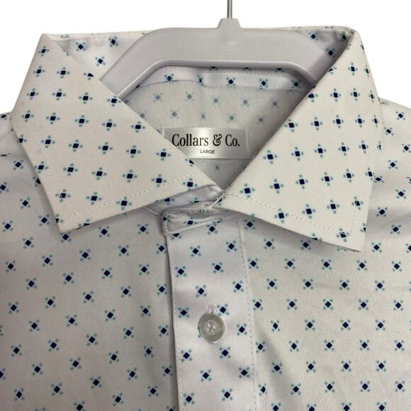 Collars & Co Polo Shirt Mens L White Blue 5 Diamond Golf Preppy Dress Collar NEW - Picture 1 of 7
